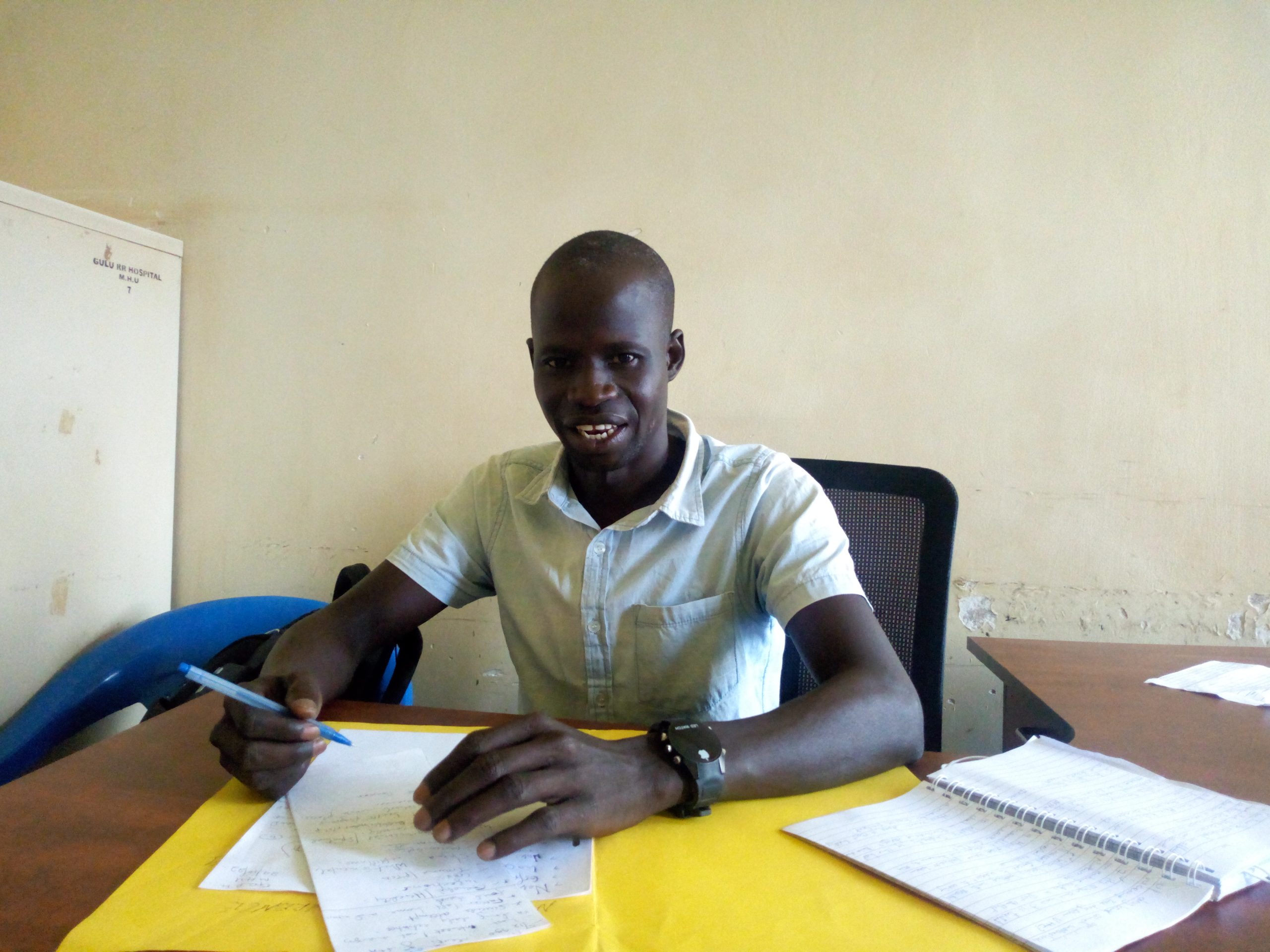 Freddy Odong, a psychologist of mental health Sheffield partnership at Gulu Regional Referral Hospital during an interview. Photo by Wilfred Okot