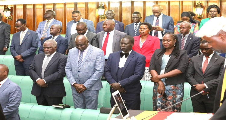 The House in prayer prior to commencement of the session on Tuesday, 17 October 2023 chaired by Deputy Speaker Thomas Tayebwa Parliament