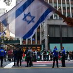 palestinian and israeli demonstrators face off in times square nyc