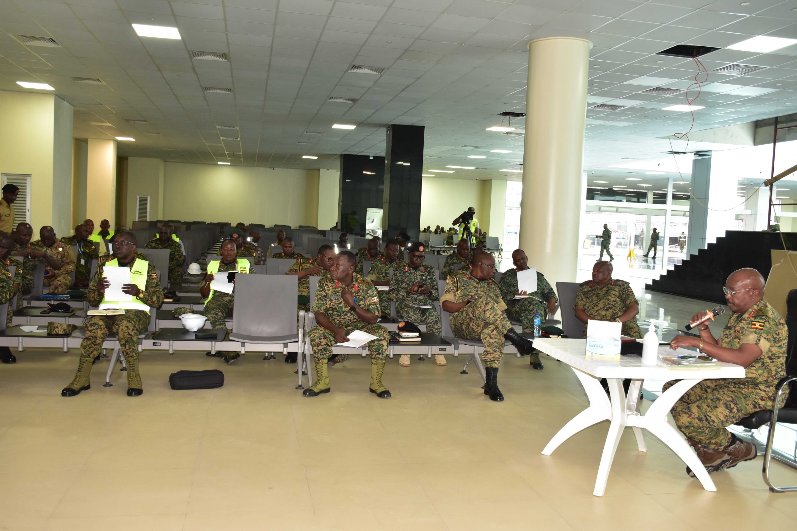 MAJ GEN L KYANDA addressing the meeting at the new passenger terminal at the Entebbe airport. transcpr scaled