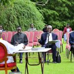 President Museveni meeting Bishop Joseph Anthony Zziwa of Kiyinda Mityana Diocese (C) and his delegation at State House Entebbe on Tuesday. PPU Photo (2)