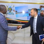 Minister Mulimba with Joe Dashley, Political Counsellor of the British High Commission at the Ministry of Foreign Affairs in Kampala.