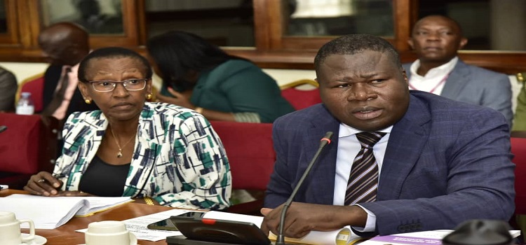 The Permanent Secretary, Ministry of Defence, Rosette Byengoma (left) and Minister Jacob Oboth appearing before the Committee on Defence and Internal Affairs on Tuesday 26 March 2024