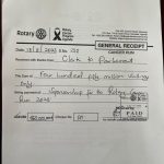 Donation Receipt Parliament to Nsambya Rotary Club
