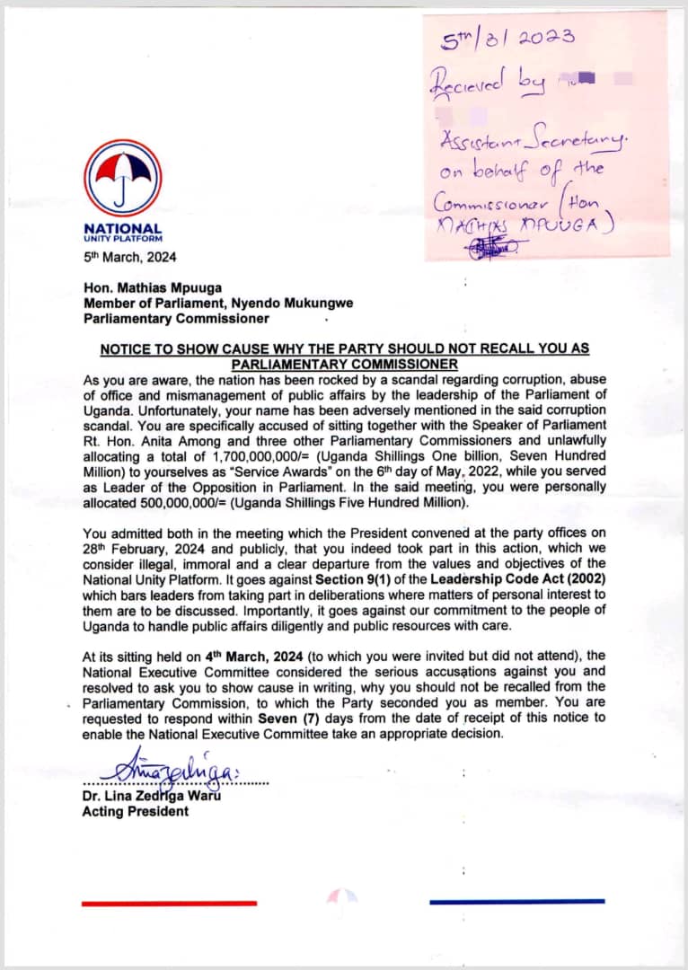 National Unity Platform Committee Considers Allegations Against Hon. Mathias Mpuuga