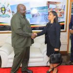 The Minister for State for Foreign Affairs, Oryem Henry Okello, and Her Excellency Mrs. Fatima Fernandes Juarez