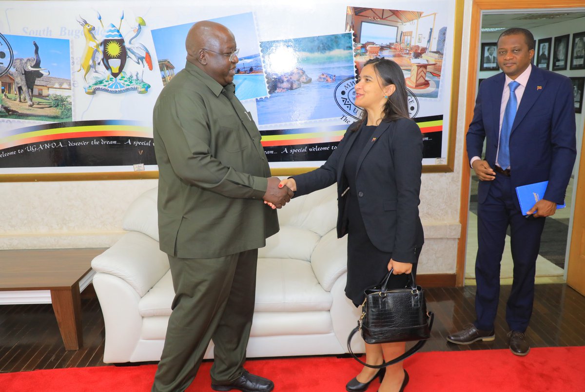 The Minister for State for Foreign Affairs, Oryem Henry Okello, and Her Excellency Mrs. Fatima Fernandes Juarez