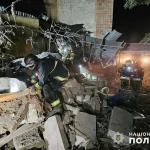 Emergency rescue workers at the site of a Kramatorsk hotel damaged in a Russian strike on Aug. 24, 2024. At least 1 person was killed and 6 others were injured in the attack. (Ukraine's National Police/web)
