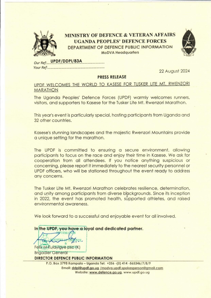 UPDF on High Alert for Rwenzori Marathon