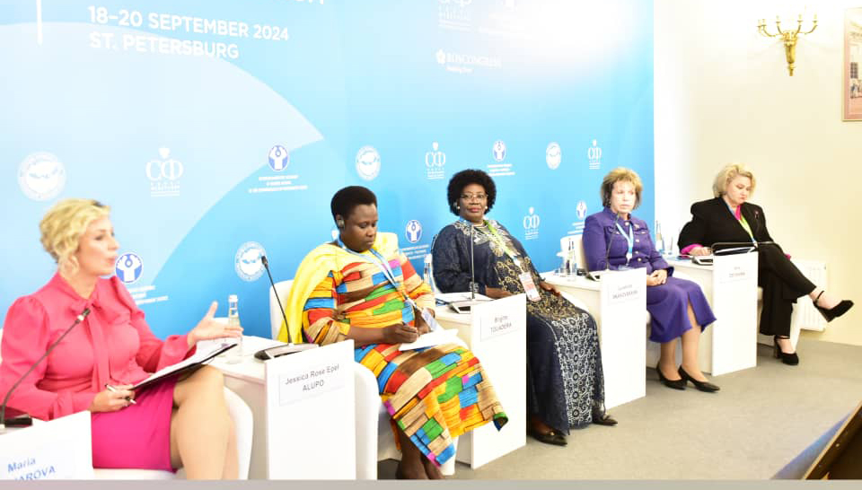 Vice-President Jessica Alupo (2nd left) with other delegates at the 4th Eurasian Women Forum in Saint Petersburg, Russia.