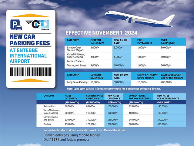 Entebbe Airport Increases Parking Charges After 15 Years