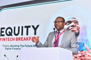 Equity Bank's Managing Director Mr. Gift Shoko giving a speech at the Fintech engagement breakfast
